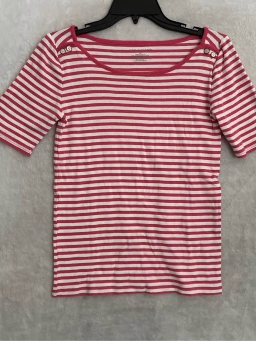 Ann Taylor Pink and White Striped Short Sleeve Boatneck Top
